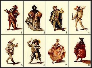 Algunos personajes de la Commedia dell'arte.